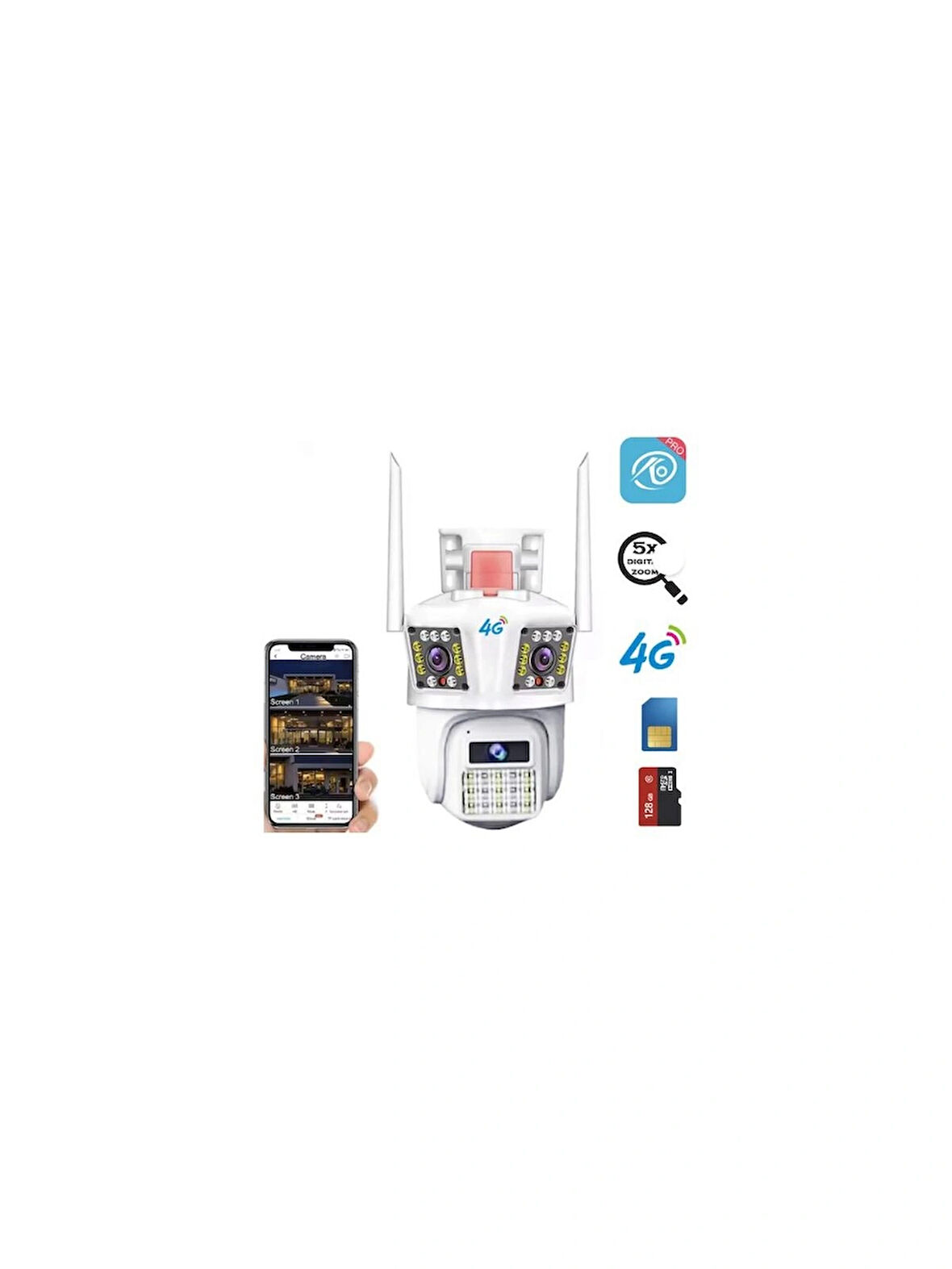 3 Kameralı 4g Sim Kart ile ve 12 Volt Adaptör ile Çalışan 9mp Telefona Kurulan Güvenlik Kamerası