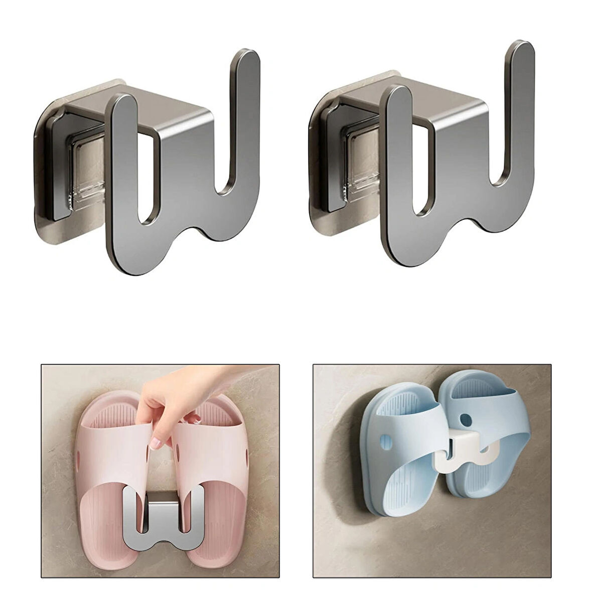 Microcase Duvara Monte Yapışkanlı Metal Terlik Askılığı Çok Fonksiyonlu Portatif Askılık - GRİ AL4933 2 Adet