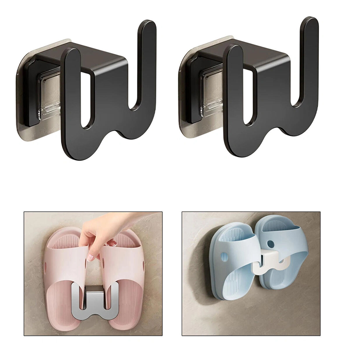 Microcase Duvara Monte Yapışkanlı Metal Terlik Askılığı Çok Fonksiyonlu Portatif Askılık - SİYAH AL4933 2 Adet