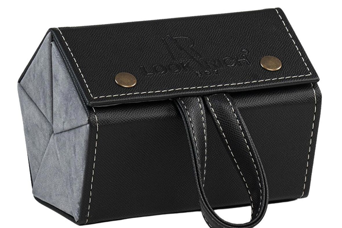 Look Rich El Yapımı Deri 5'li Gözlük Taşıma Ve Saklama Çantası- Siyah Renk