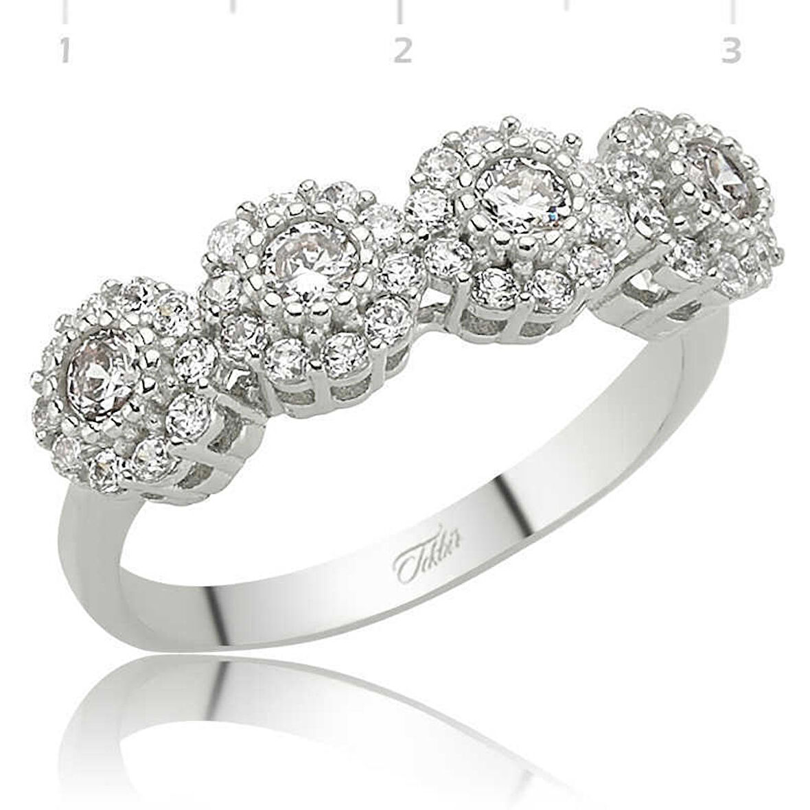 Gümüş Çiçekli 5 Taş Kadın Yüzük