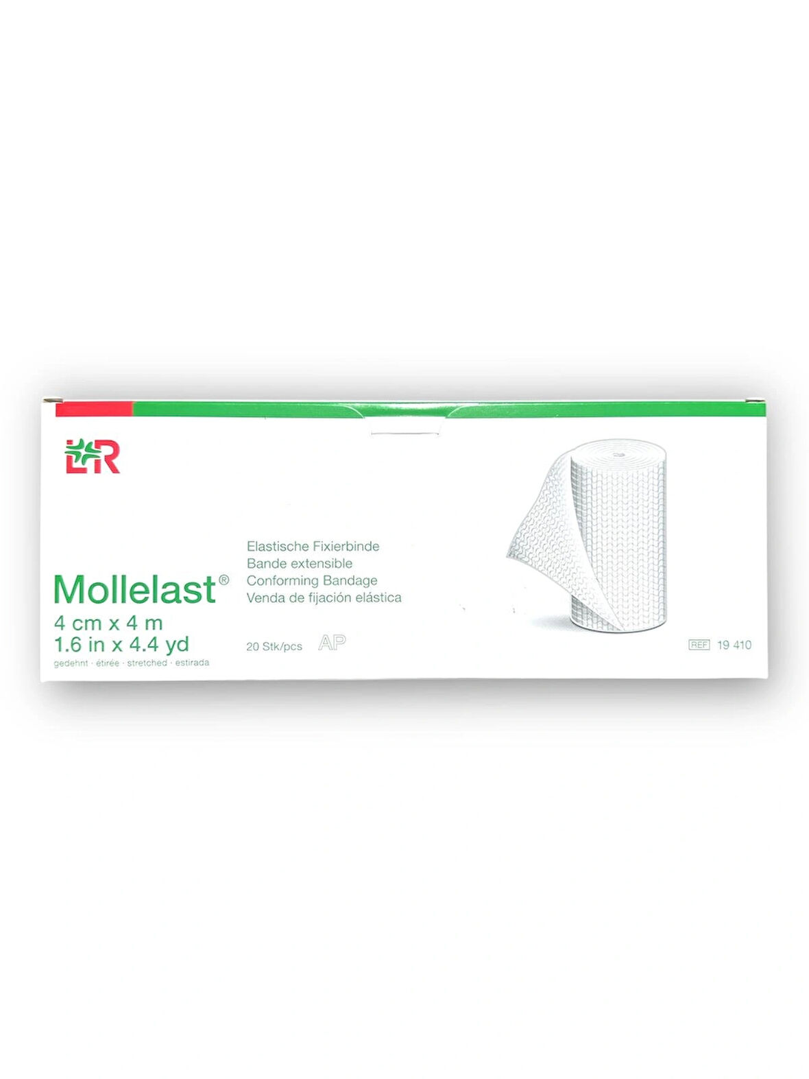 Mollelast Elastik Kompresyon Bandajı 4 cm x 4 m – Ref 19410 – 1 Kutu (20 Adet)