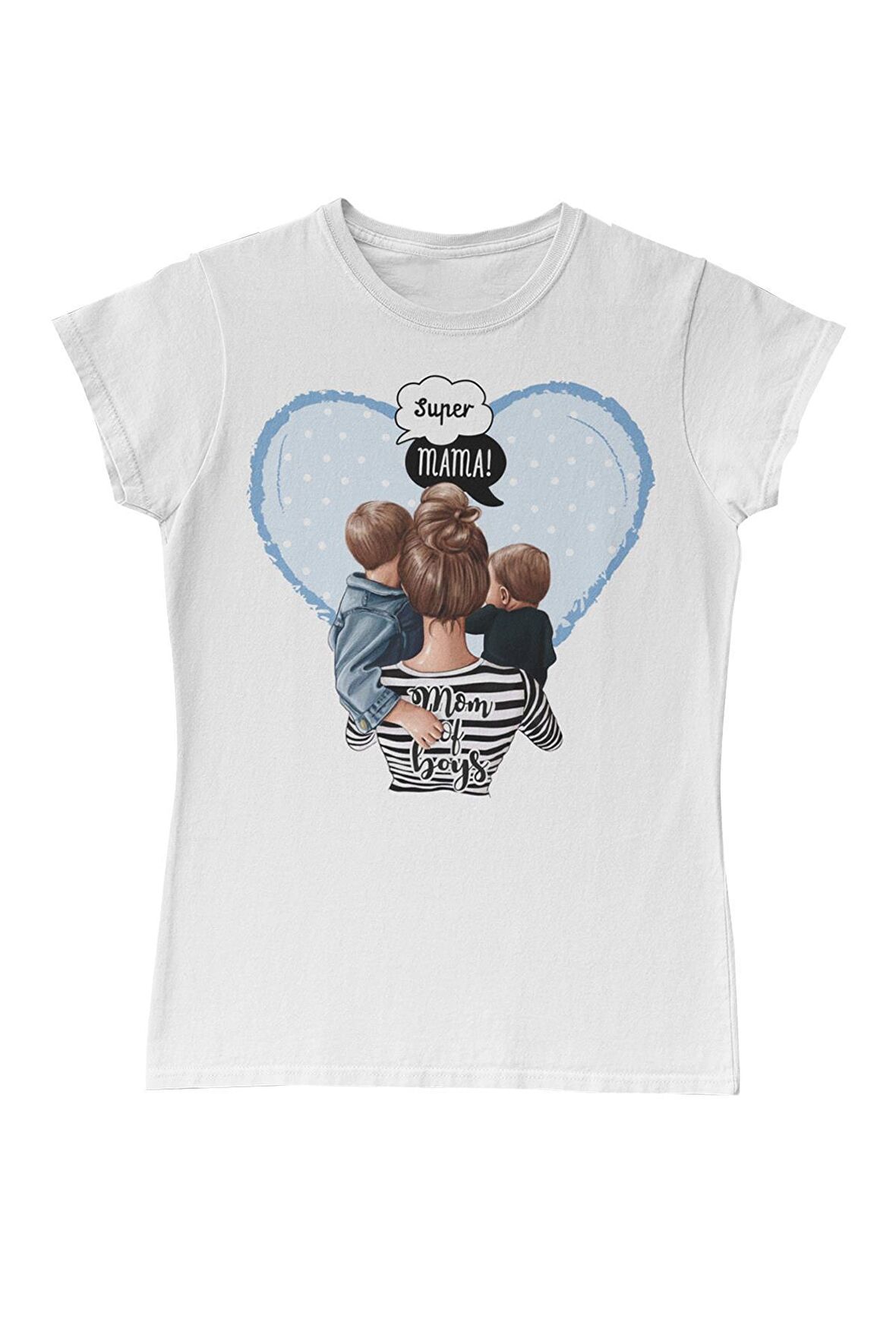 Mom of Boys Anneler Günü Beyaz Kadın Tshirt