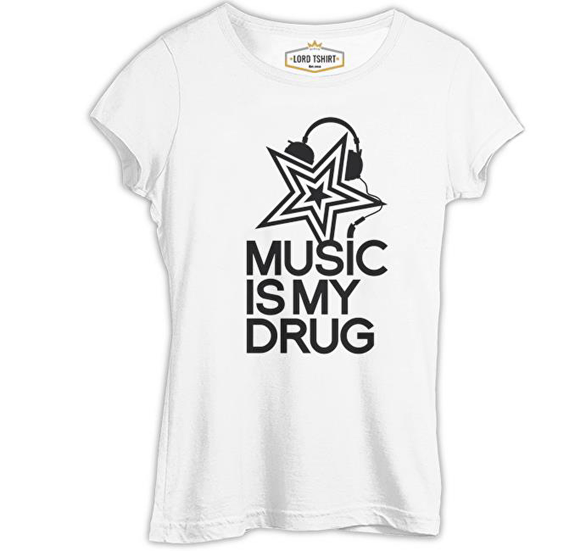 Music is My Drug - Yıldız Beyaz Kadın Tshirt