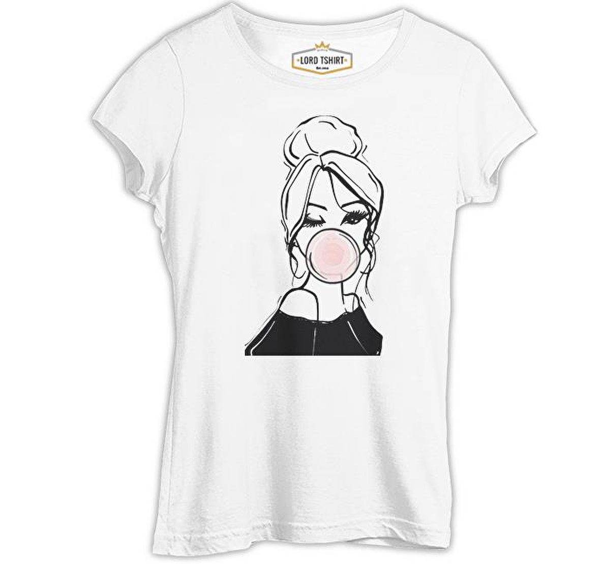 Girl Behind Bubble Gum Beyaz Bayan Tshirt
