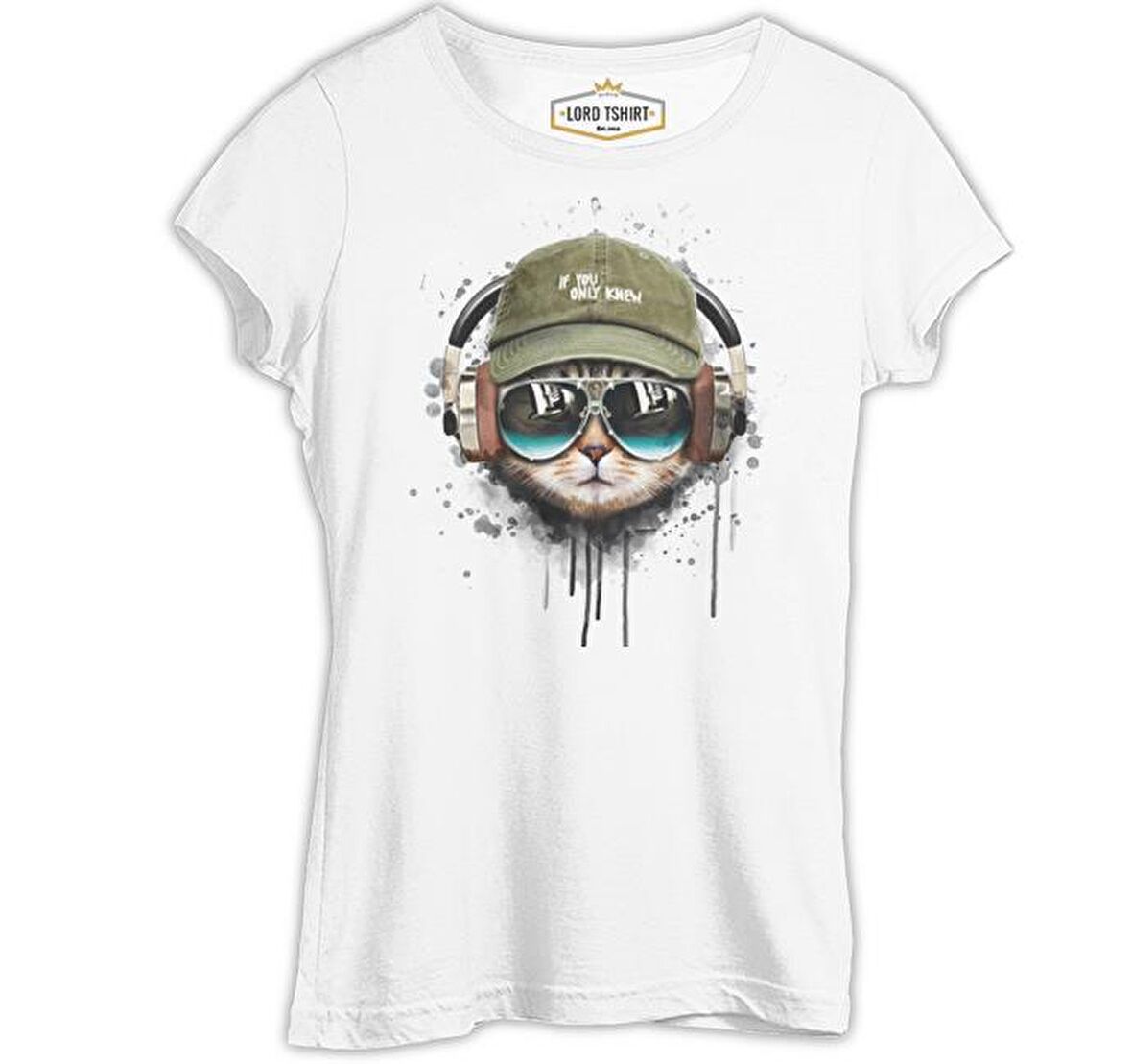 Hat Style - Kedi Beyaz Kadın Tshirt