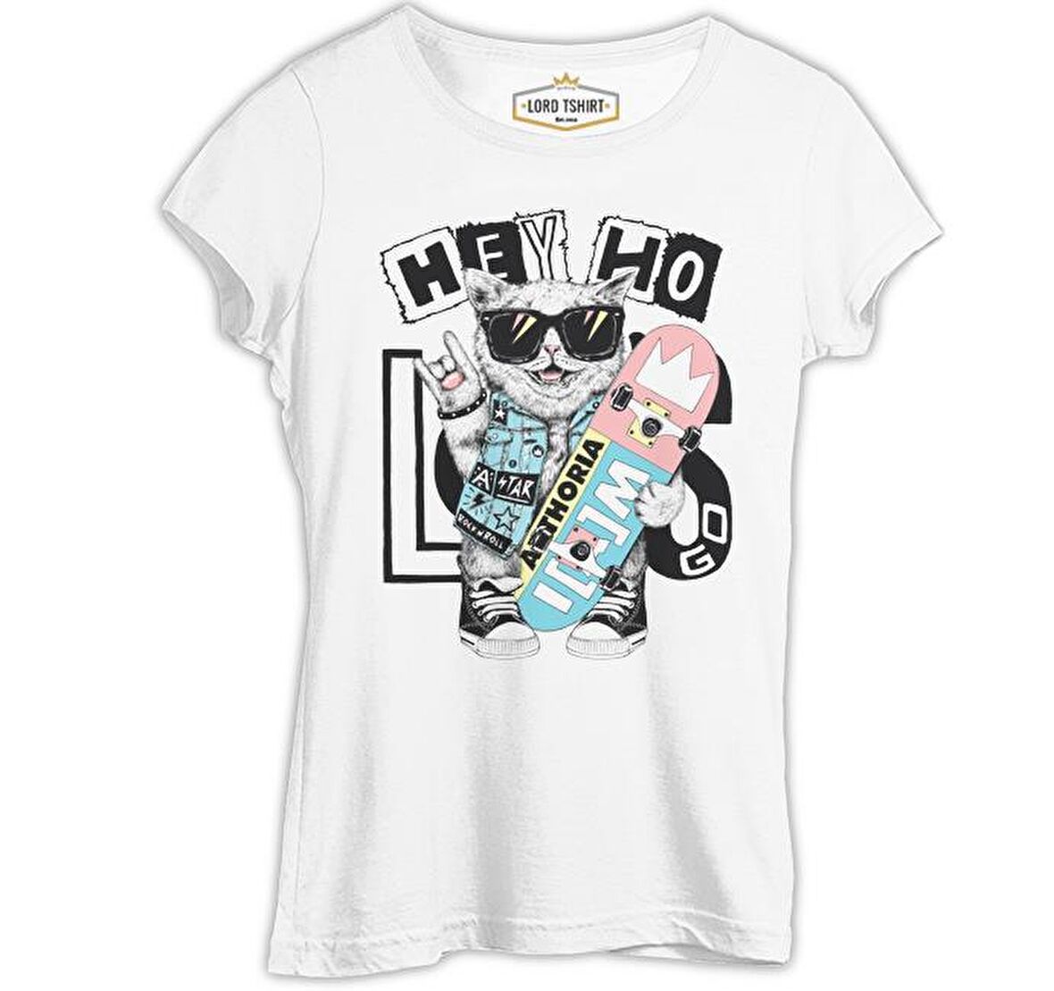 Rock Star - Kedi Beyaz Bayan Tshirt