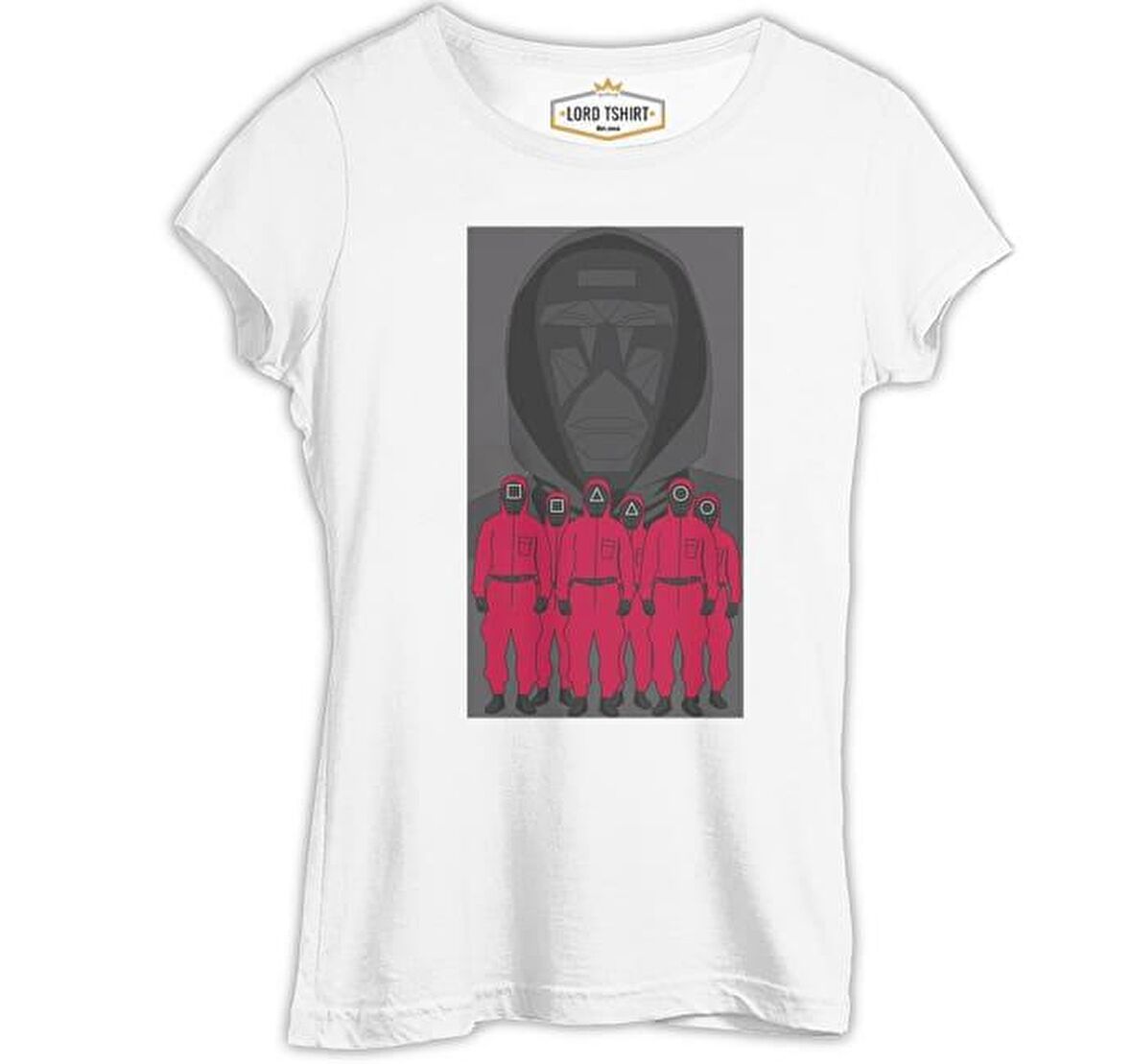 Squid Game - Maske Gri ve Askerler Beyaz Bayan Tshirt