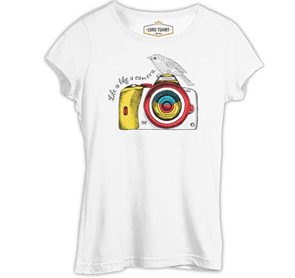 Fotoğraf- Kamera Kuş Beyaz Kadın Tshirt