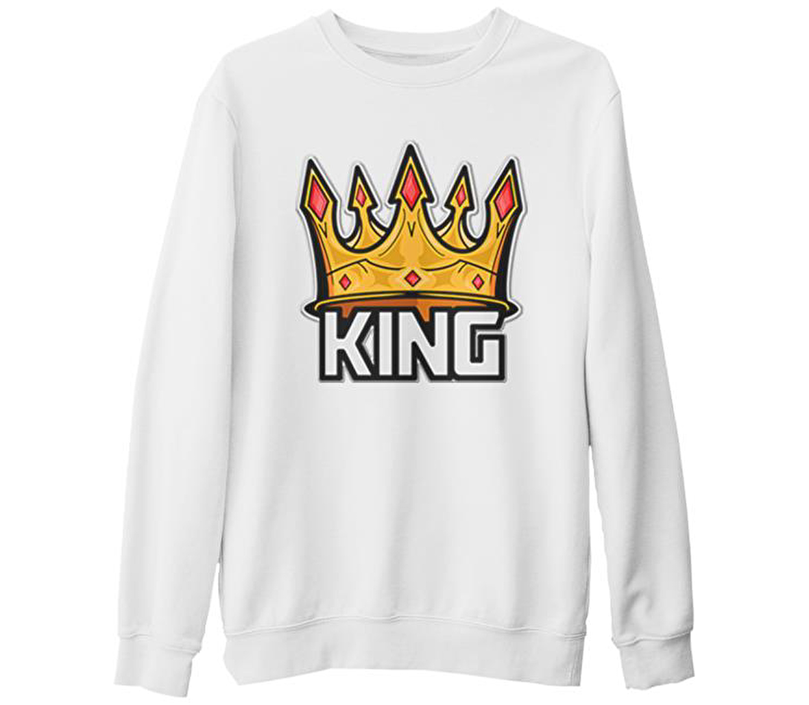 Big Size King Beyaz Kalın Sweatshirt