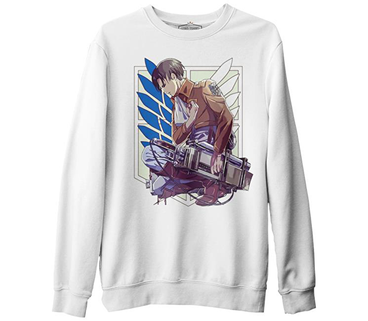 Levi Ackerman - AOT Beyaz Erkek Kalın Sweatshirt