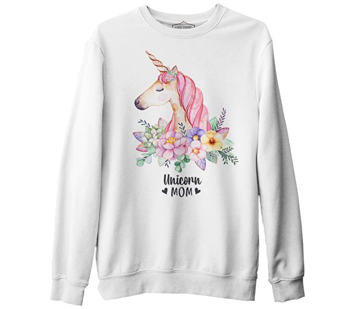 Unicorn Mom Pink Anneler Günü Beyaz Unisex Kalın Sweatshirt