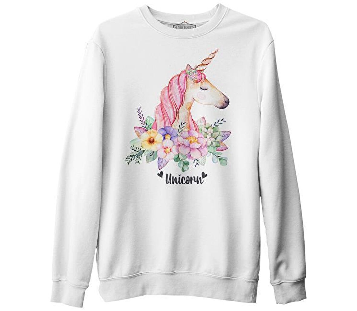 Unicorn Pink Anneler Günü Beyaz Unisex Kalın Sweatshirt