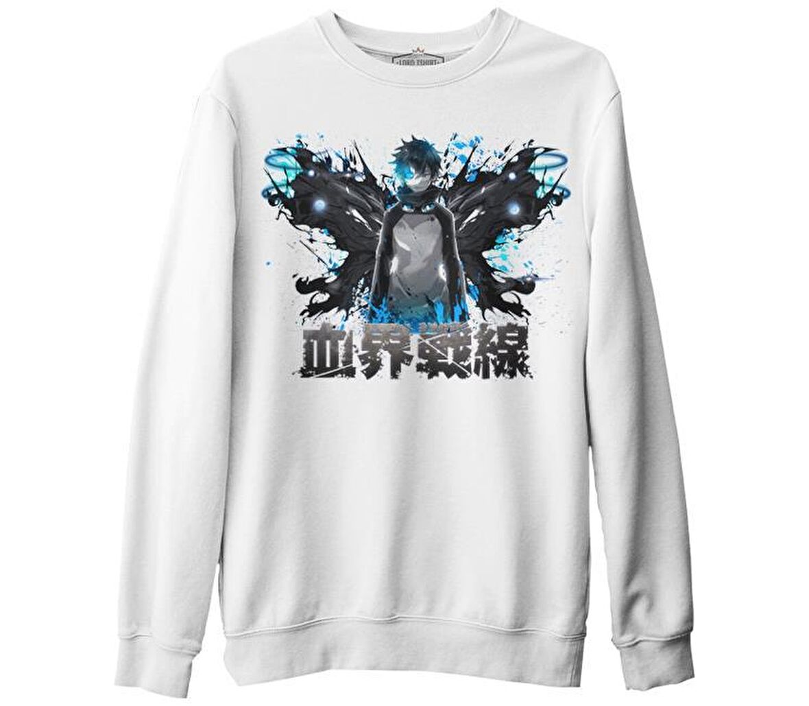 BBB - Kekkai Sensen Beyaz Erkek Kalın Sweatshirt