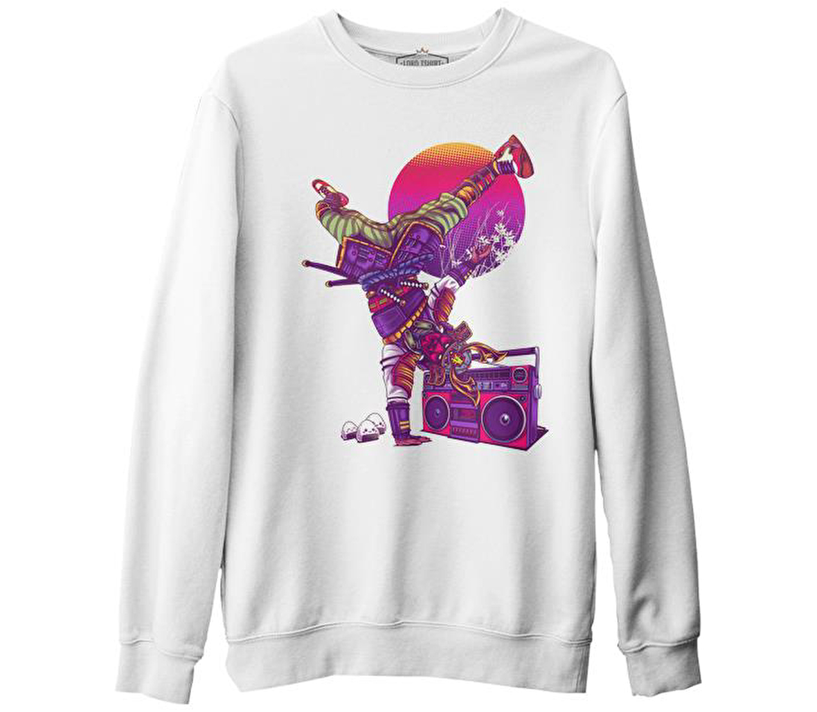 Dance with the Samurai Beyaz Erkek Kalın Sweatshirt