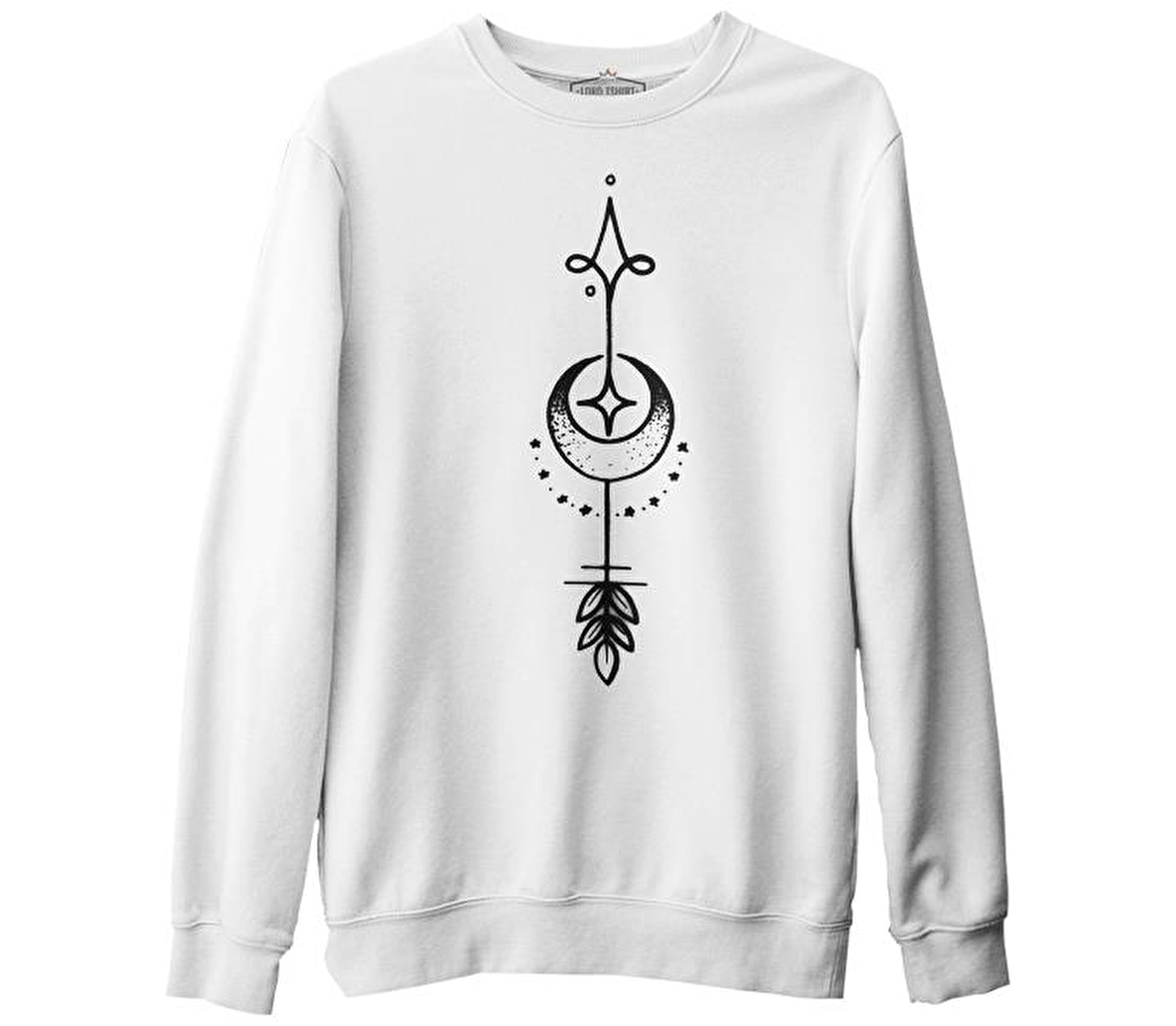 Tattoo - Moon Arrow Beyaz Erkek Kalın Sweatshirt
