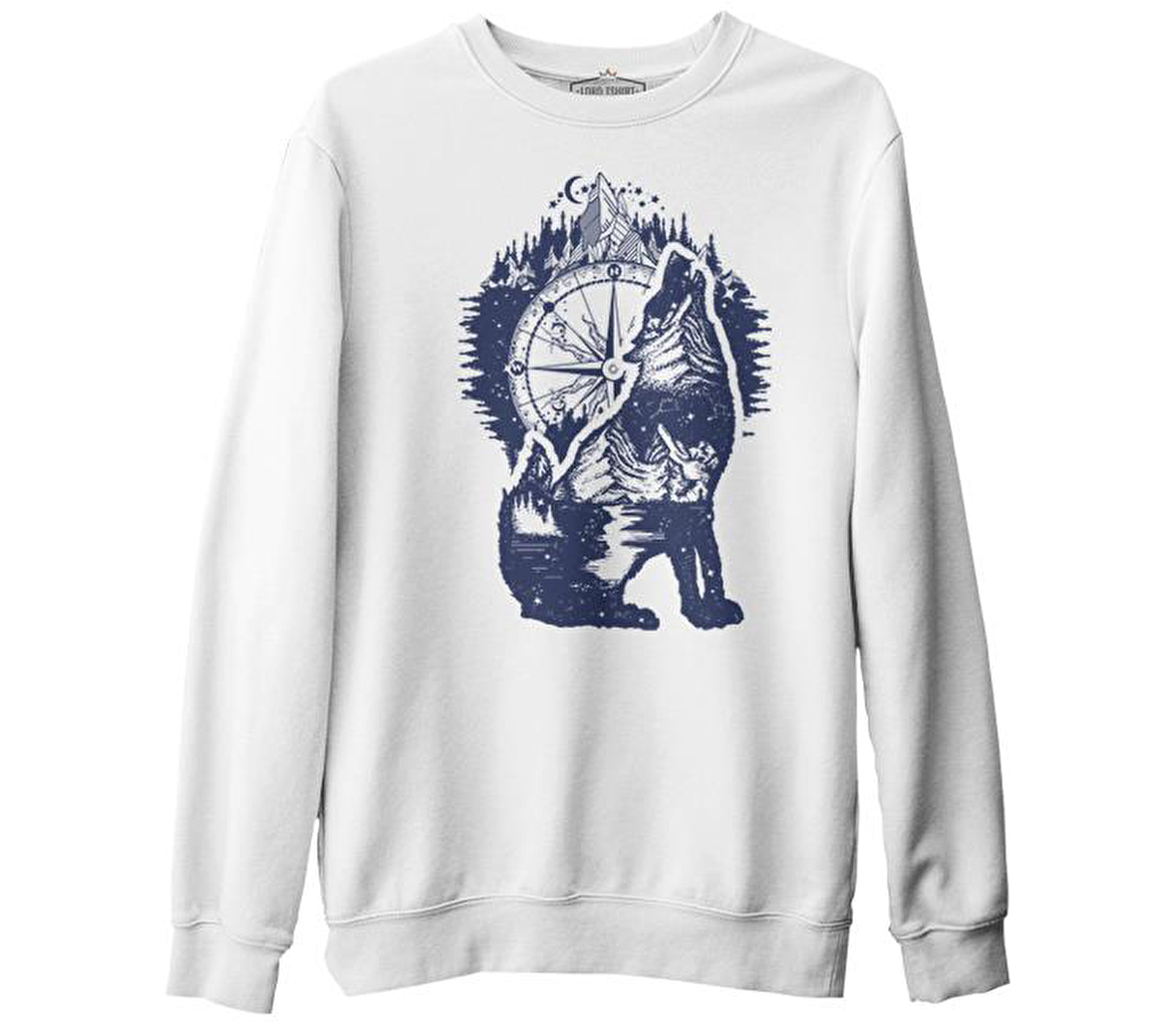 Earth Inside a Wolf Beyaz Erkek Kalın Sweatshirt