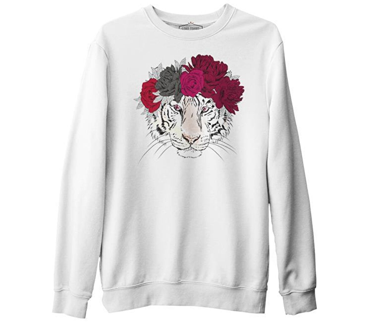 Purple Pink - Kaplan Beyaz Erkek Kalın Sweatshirt