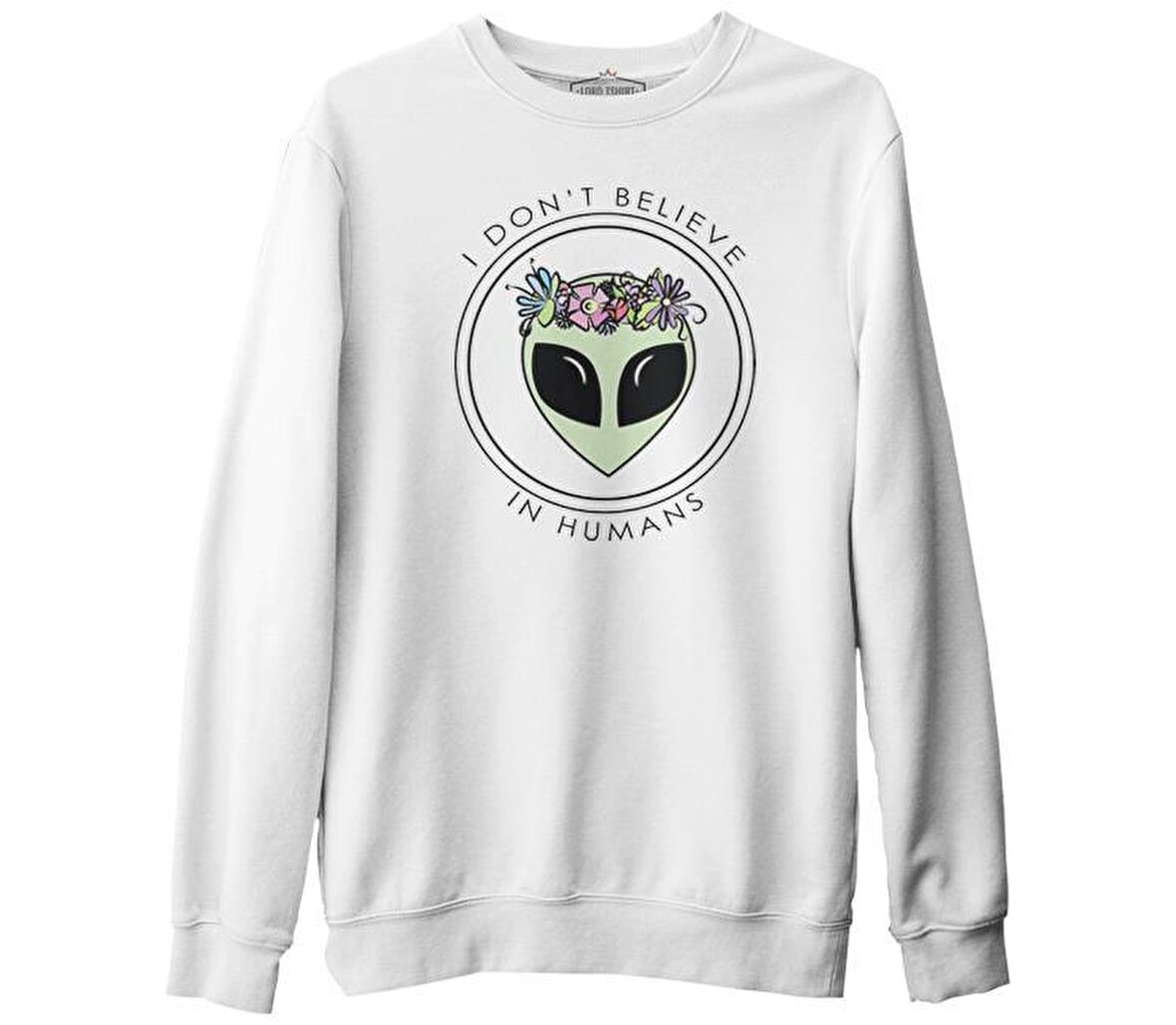 Believe in Humans - Alien Beyaz Erkek Kalın Sweatshirt