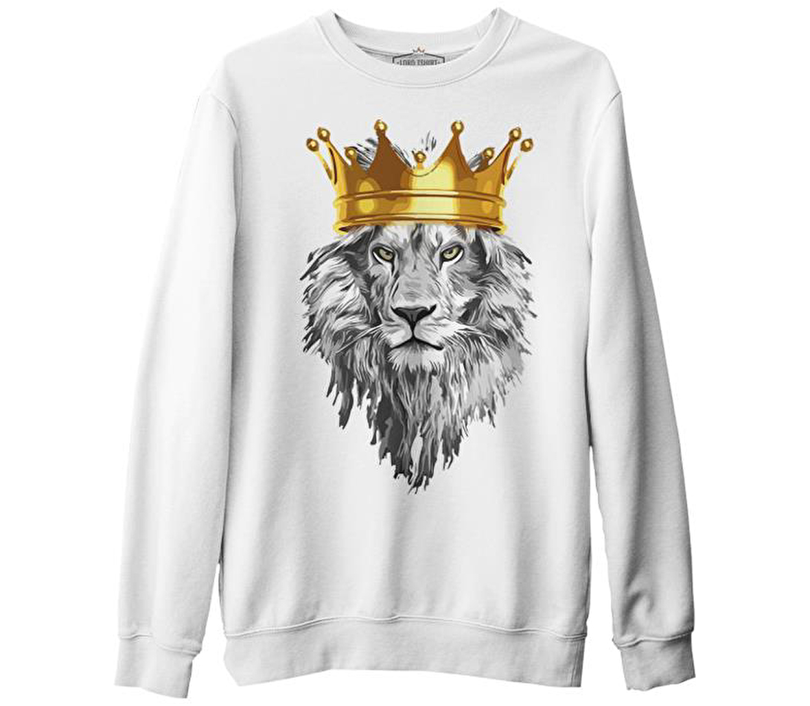 Aslan - The King Beyaz Erkek Kalın Sweatshirt