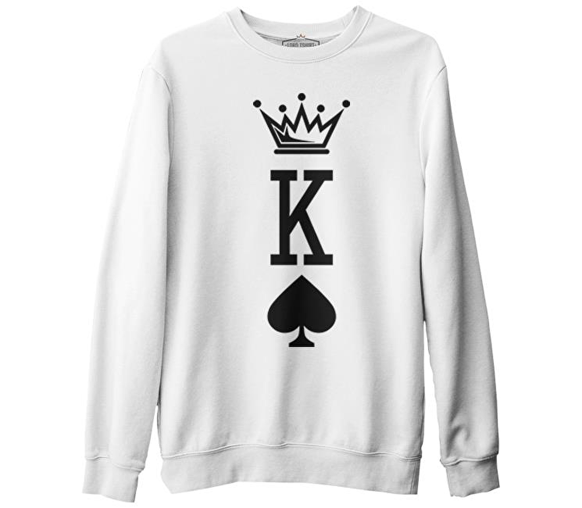 K - The King Beyaz Erkek Kalın Sweatshirt