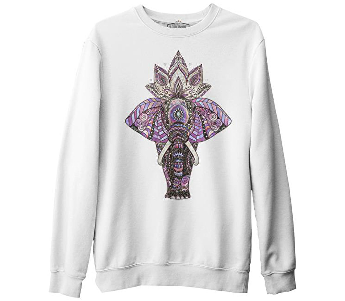 Fil - Mandala Taç Beyaz Erkek Kalın Sweatshirt