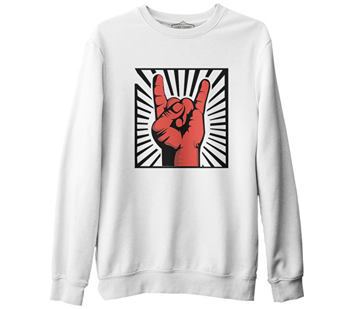 Rock - İkon Beyaz Erkek Kalın Sweatshirt