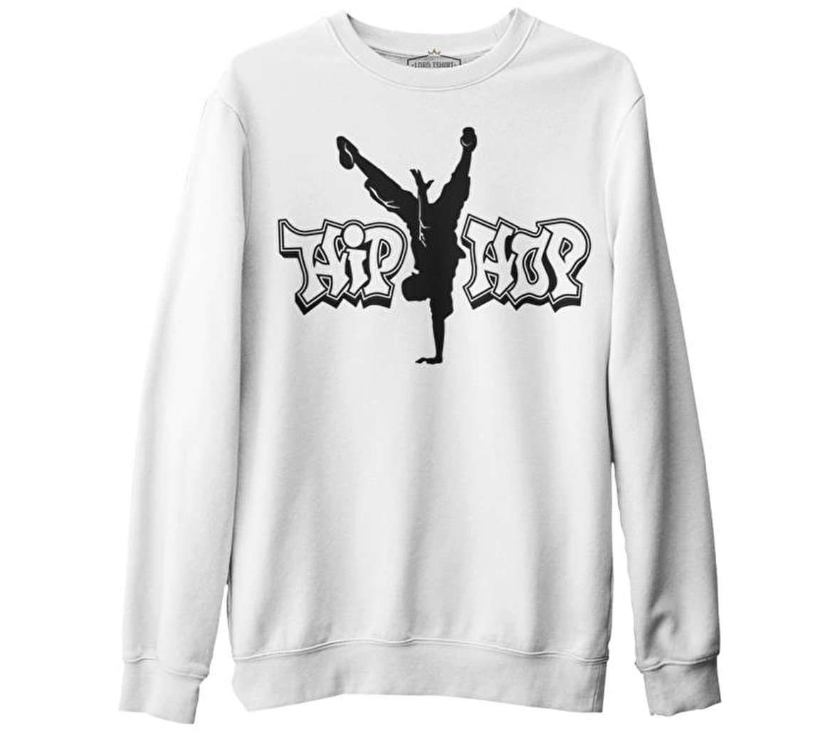 Hip Hop - Dans Beyaz Erkek Kalın Sweatshirt
