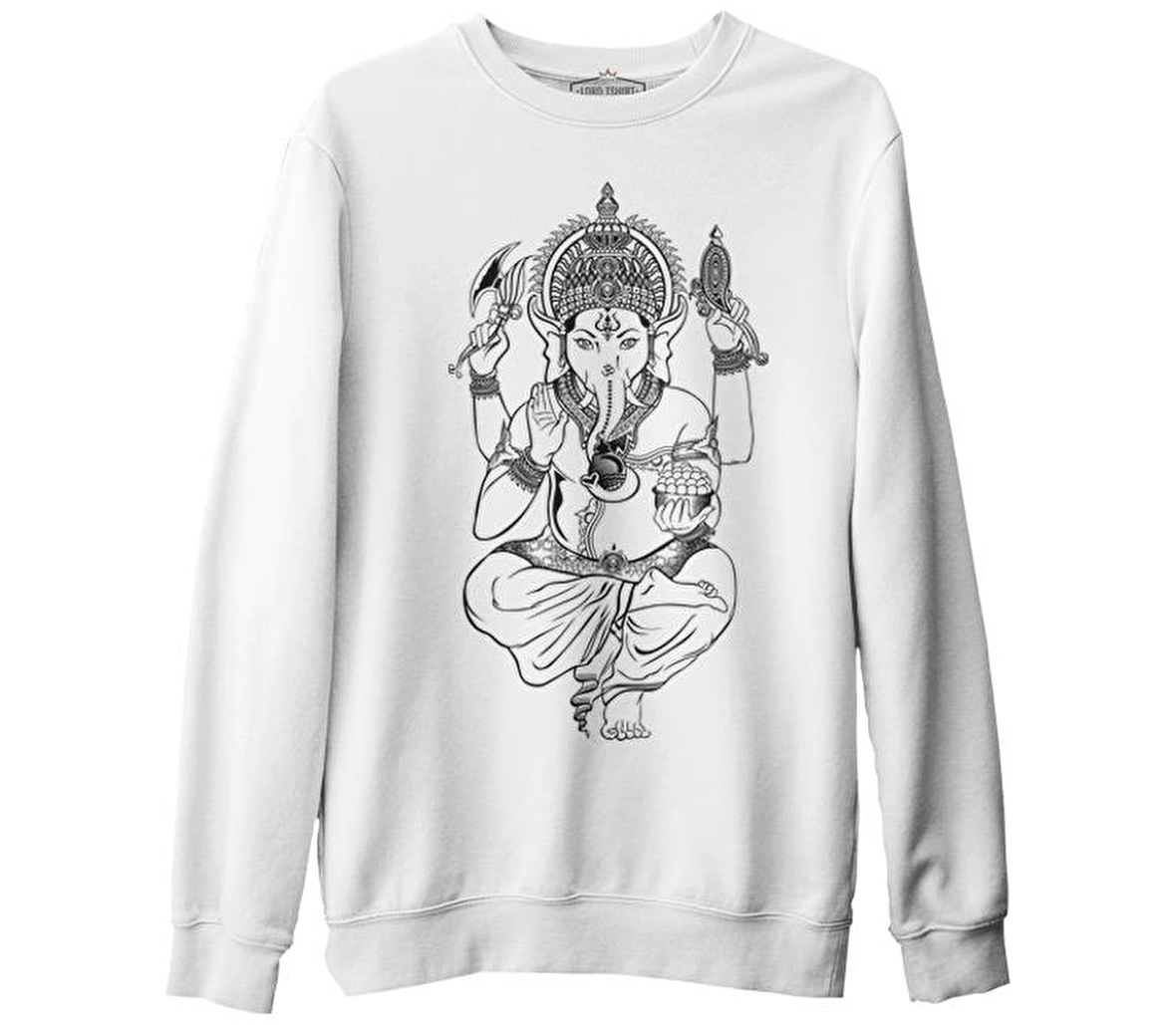 Yoga - Ganeşa Beyaz Erkek Kalın Sweatshirt