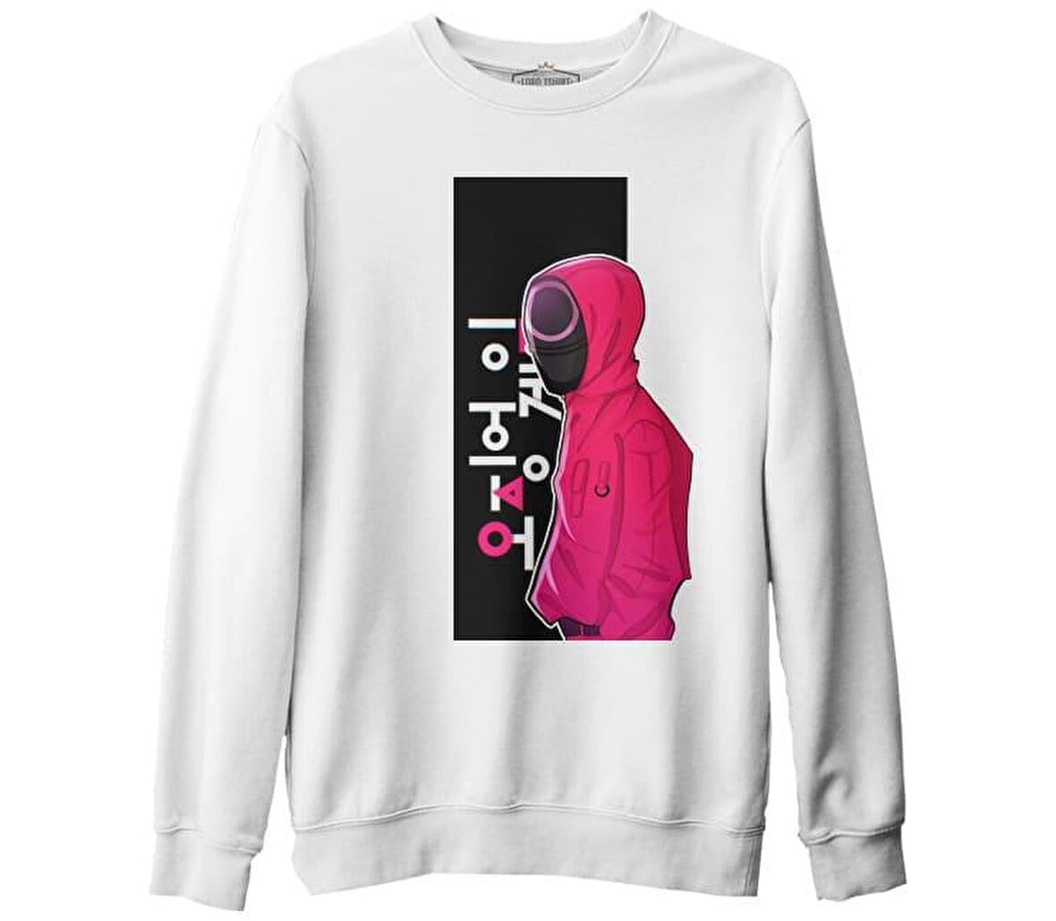 Squid Game - Siyah Maske Beyaz Erkek Kalın Sweatshirt