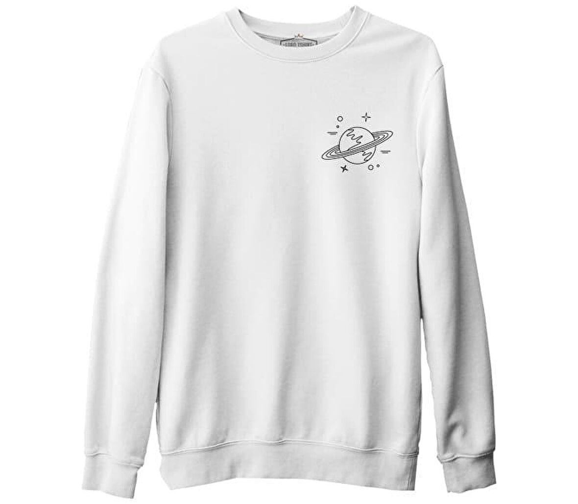 Saturn III Logo Beyaz Erkek Kalın Sweatshirt