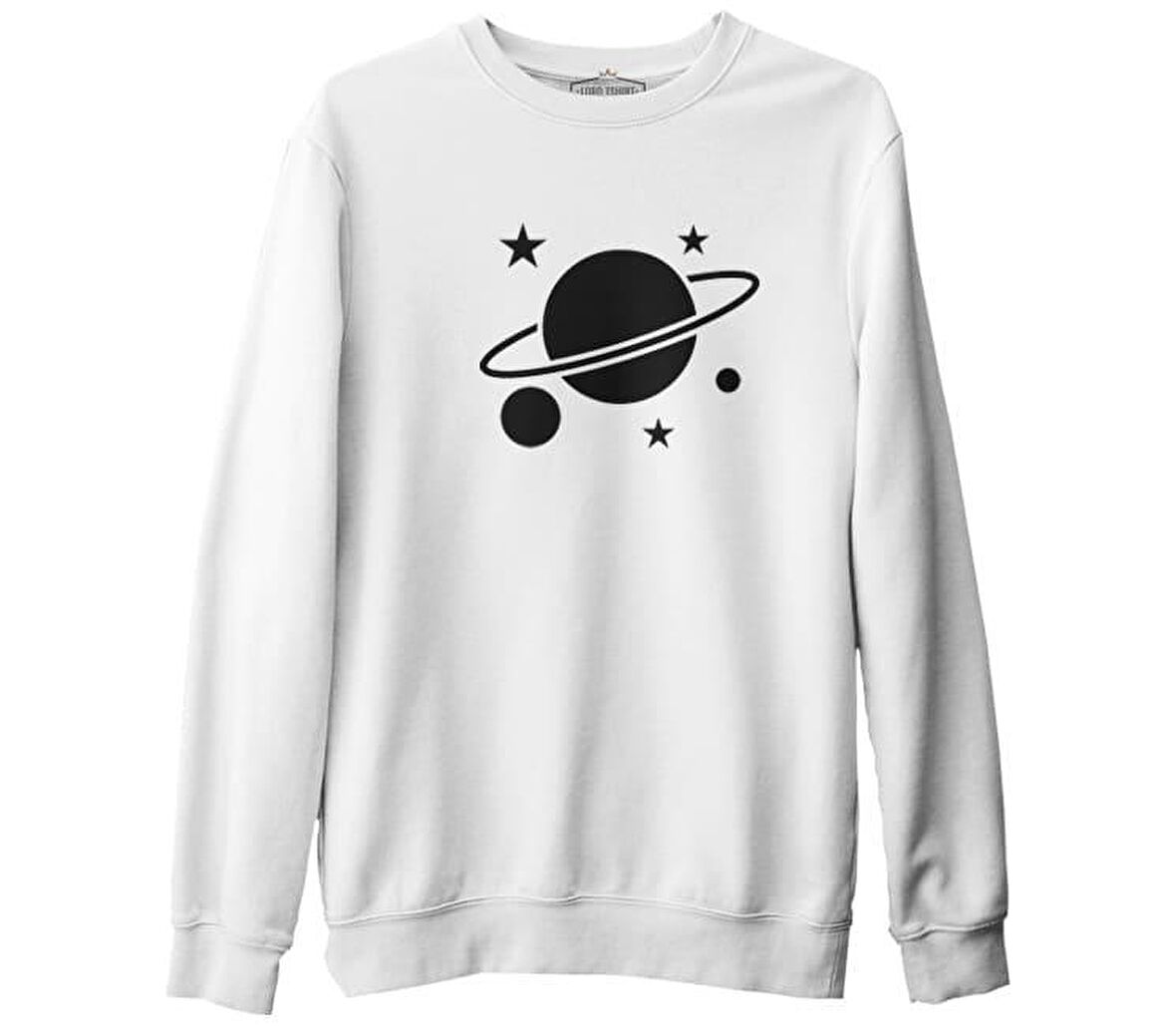 Saturn IV Logo Beyaz Erkek Kalın Sweatshirt