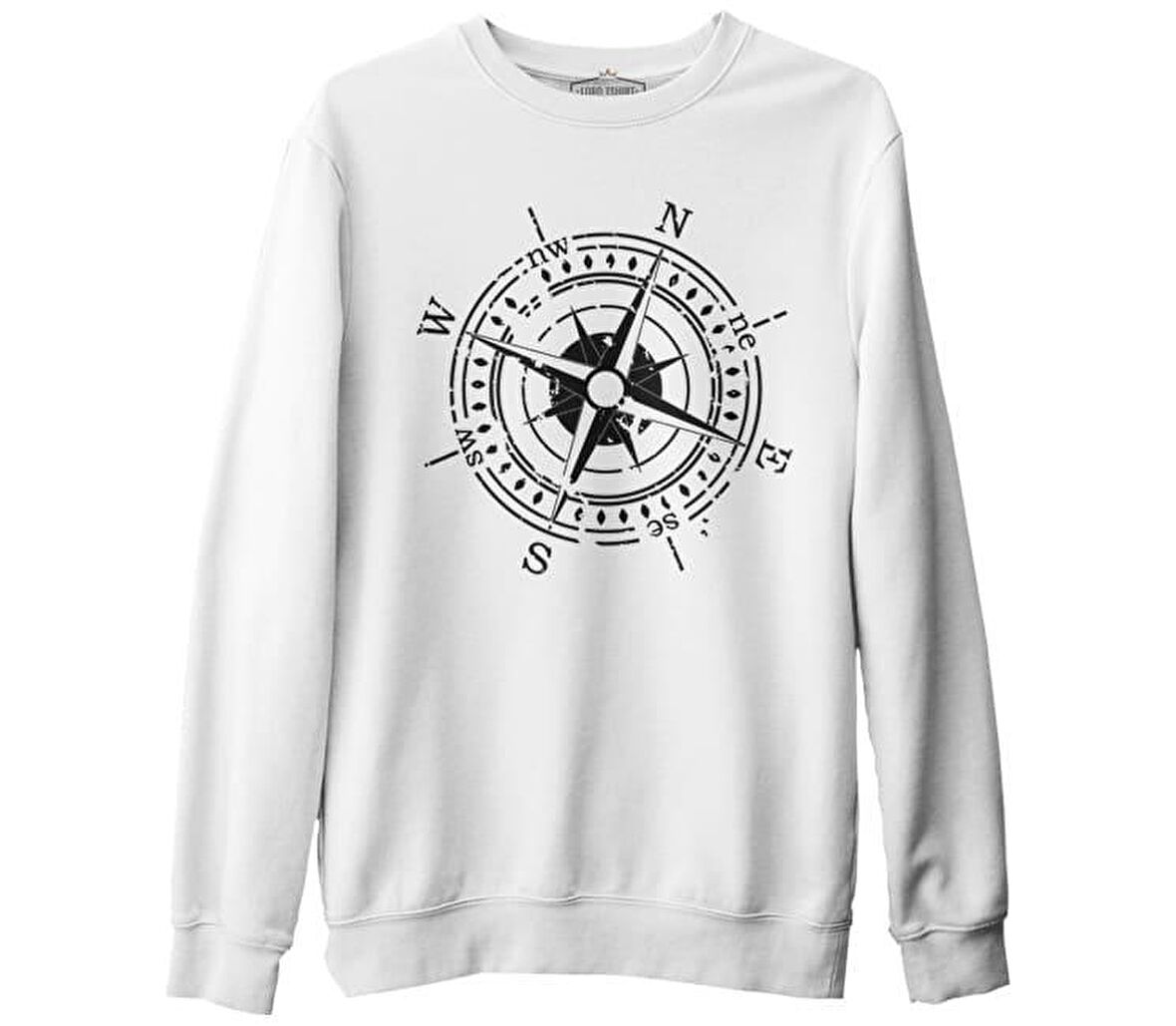 Pusula - Compass North Beyaz Erkek Kalın Sweatshirt