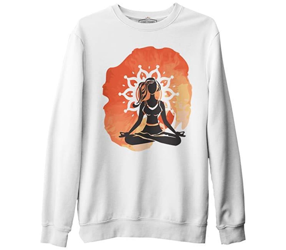 Yoga - Sukhasana Beyaz Erkek Kalın Sweatshirt