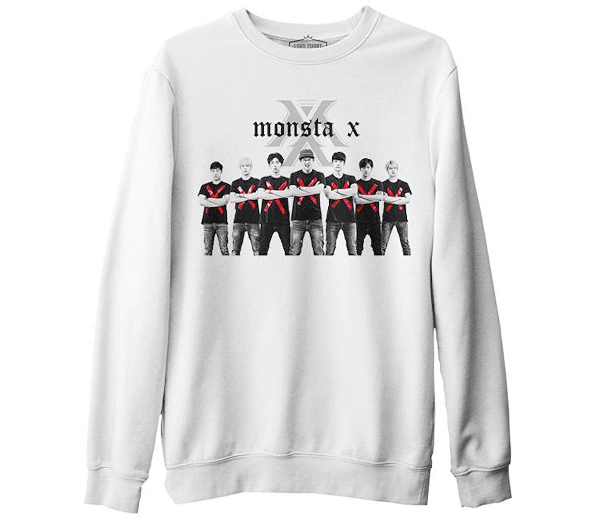 Monsta X - Red X Beyaz Erkek Kalın Sweatshirt