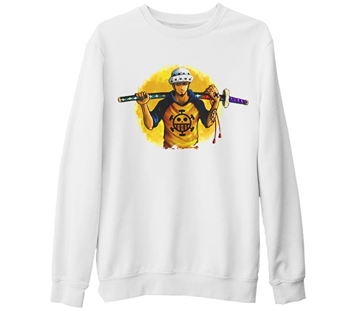 One Piece - Trafalgar Law Beyaz Kalın Sweatshirt