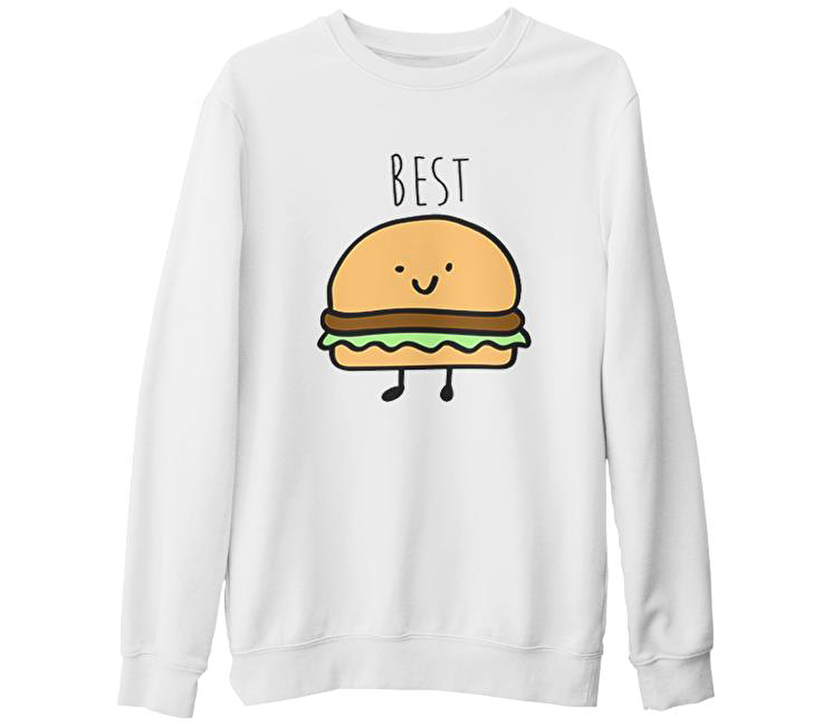 Best Friends - Hamburger Beyaz Kalın Sweatshirt