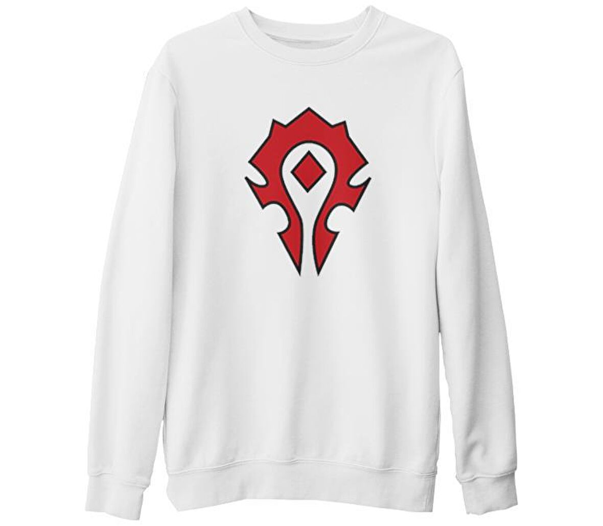 World of Warcraft - Horde Beyaz Kalın Sweatshirt