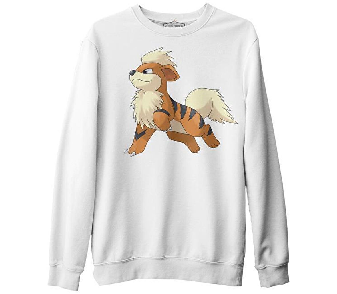 Pokemon - Growlithe Beyaz Kalın Sweatshirt