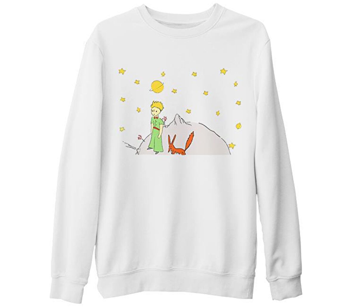 Küçük Prens - Gezegen Beyaz Kalın Sweatshirt