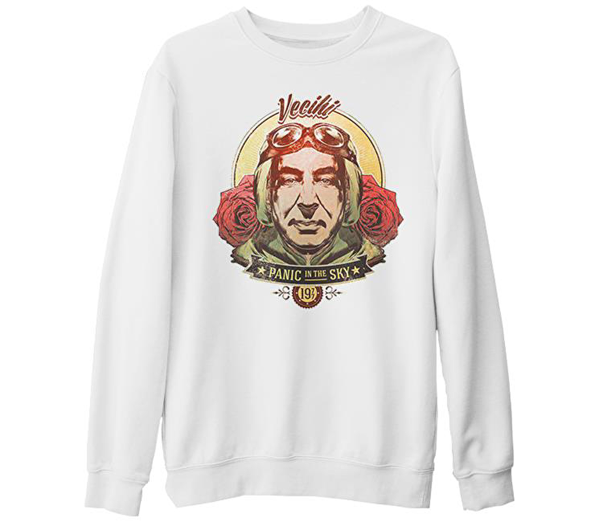 Vecihi - Panic in the Sky Beyaz Kalın Sweatshirt