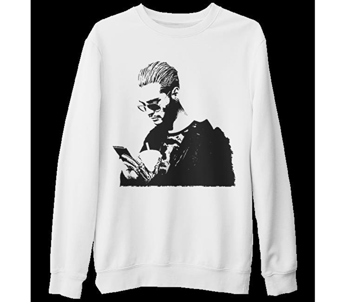 Tokio Hotel - Bill Kaulitz Beyaz Kalın Sweatshirt