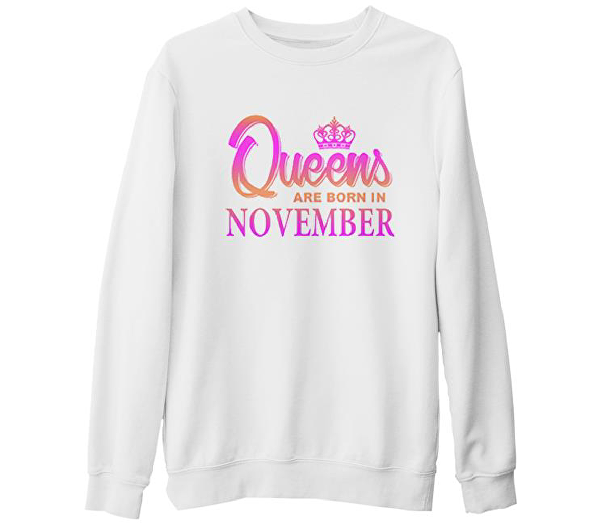 Burç - Queens are Born  Beyaz Kalın Sweatshirt