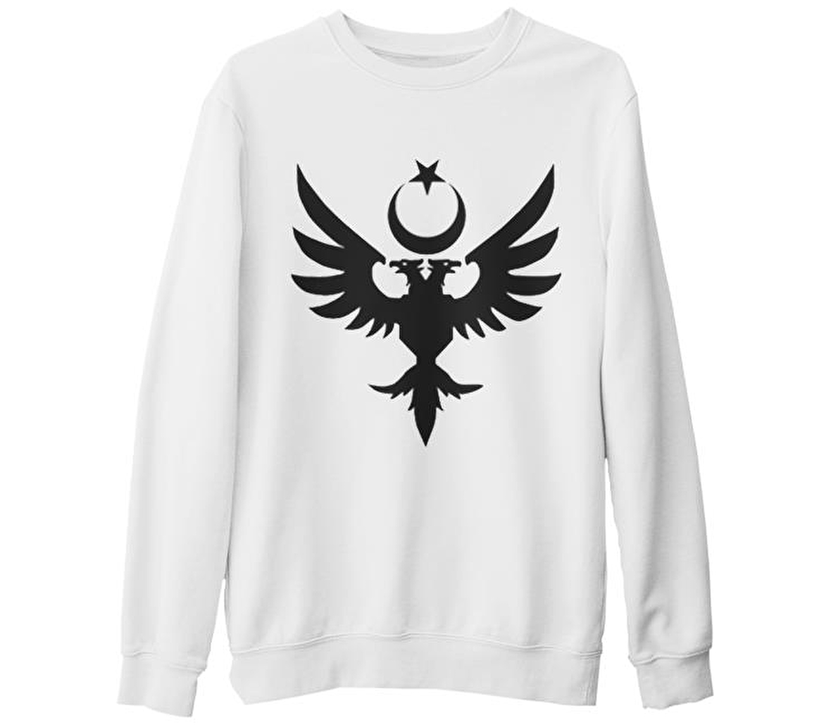 Arma - Çift Başlı Kartal Beyaz Kalın Sweatshirt