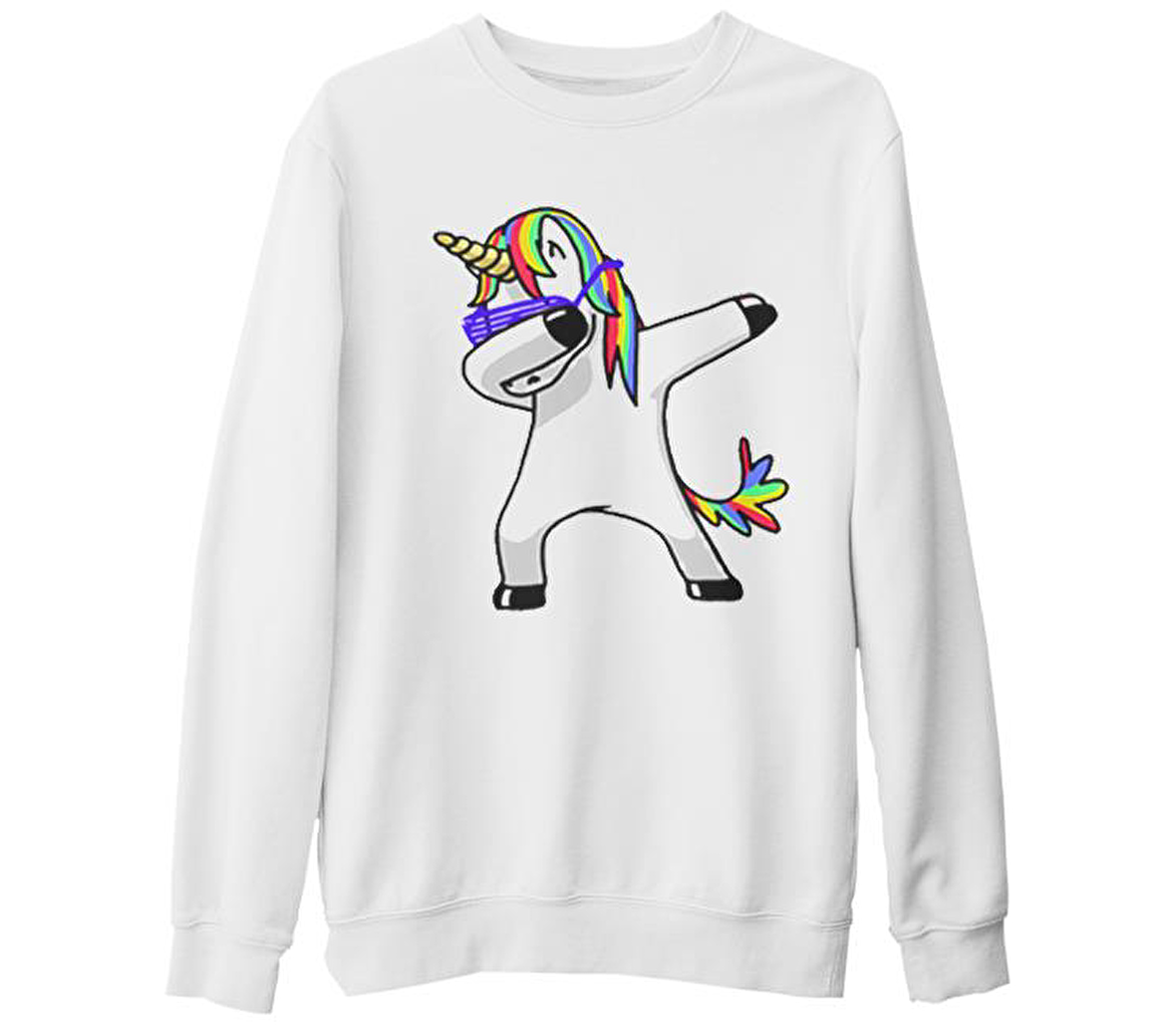 Unicorn - Rainbow Beyaz Kalın Sweatshirt