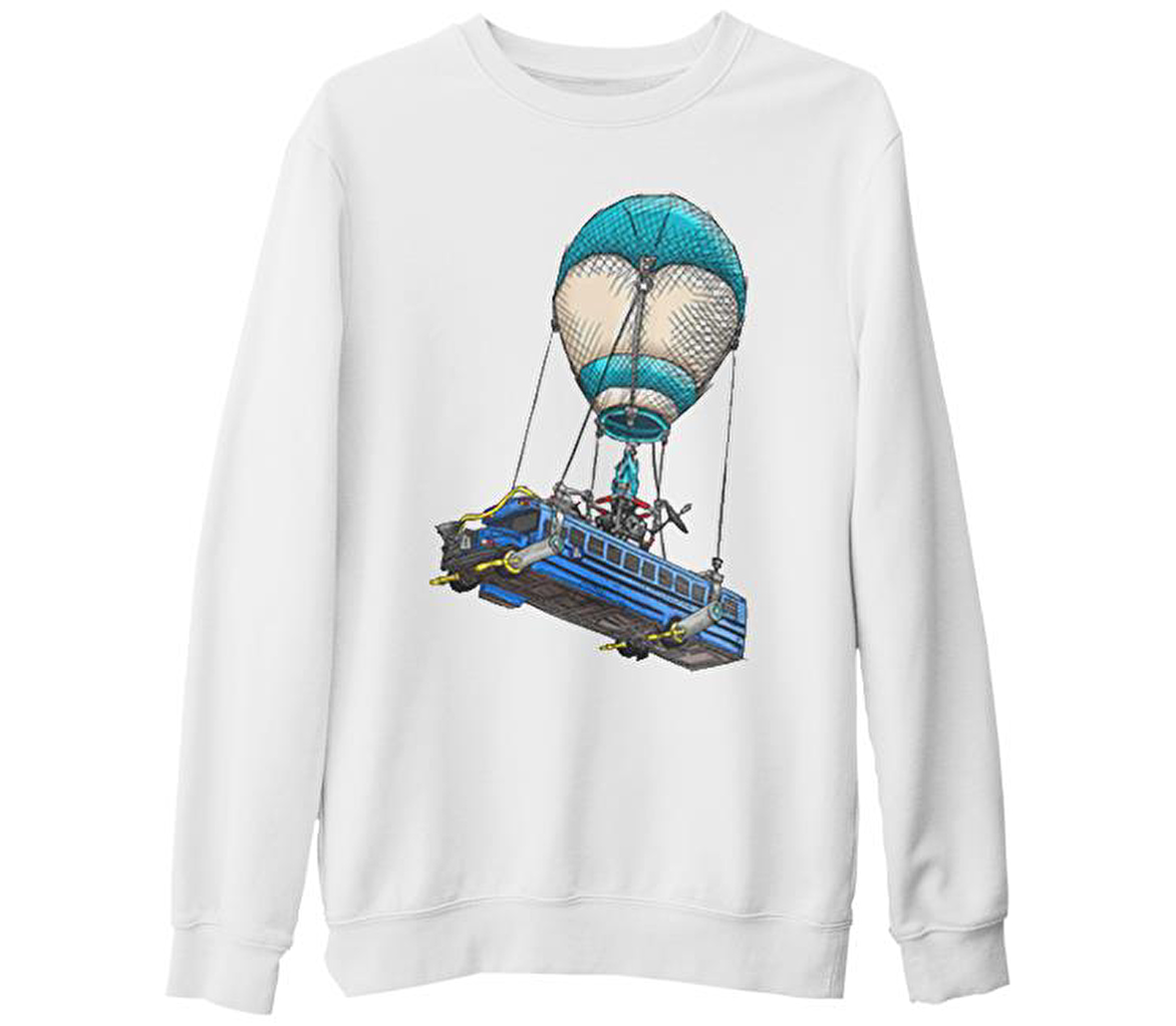 Fortnite - Bus Beyaz Kalın Sweatshirt