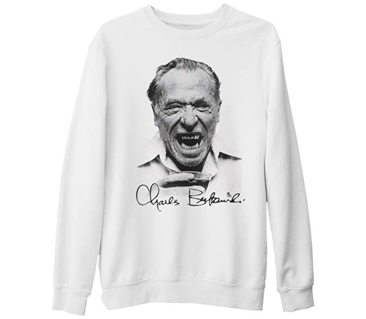 Charles Bukowski  Beyaz Kalın Sweatshirt