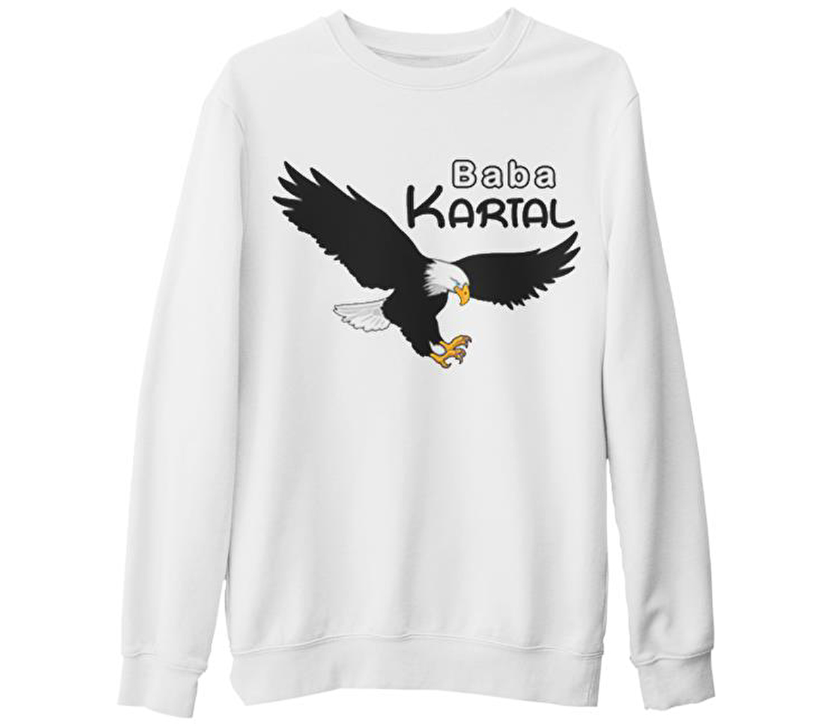 Aile - Baba Kartal Beyaz Kalın Sweatshirt