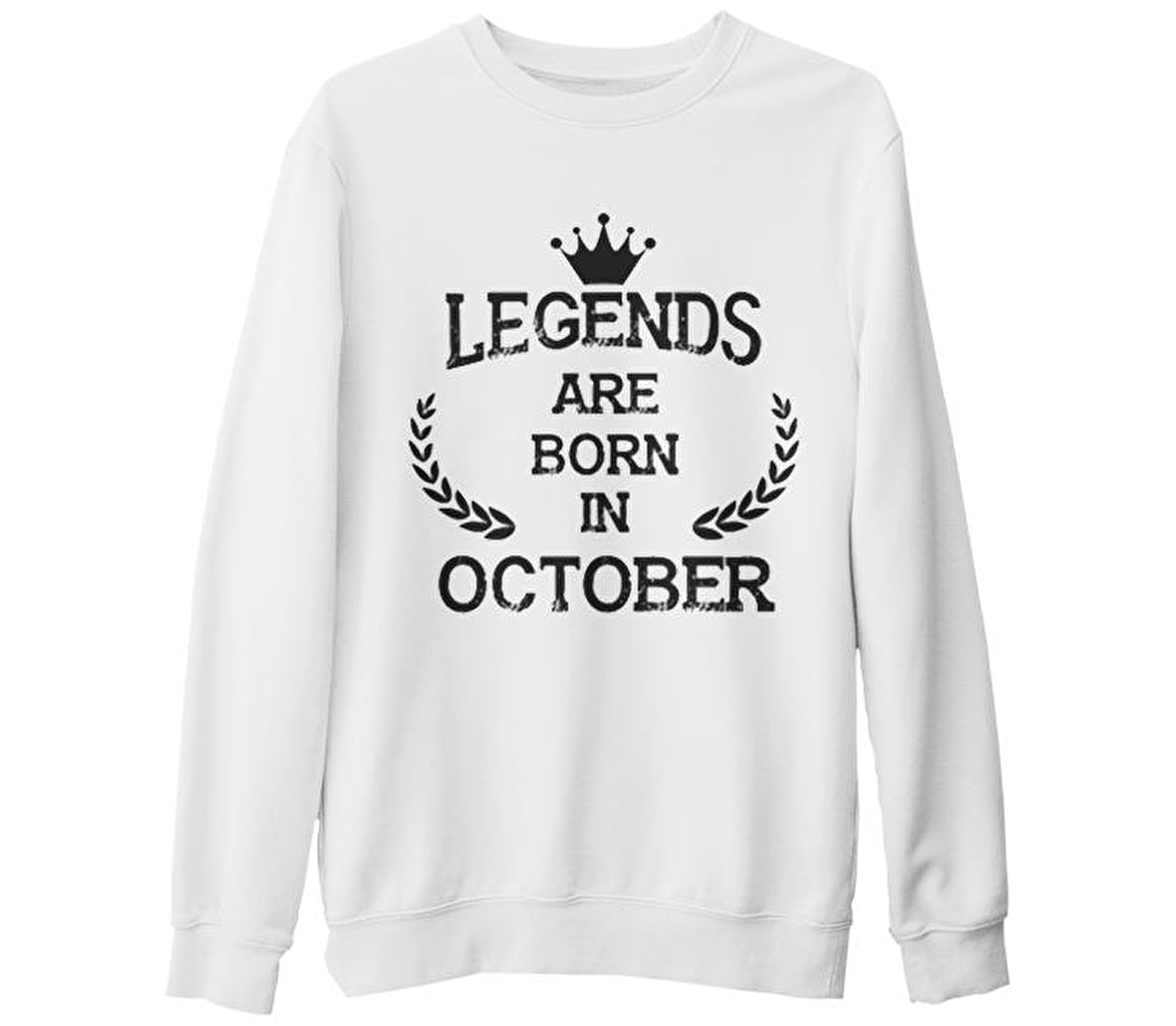 Legends Born in October - Vintage Beyaz Kalın Sweatshirt