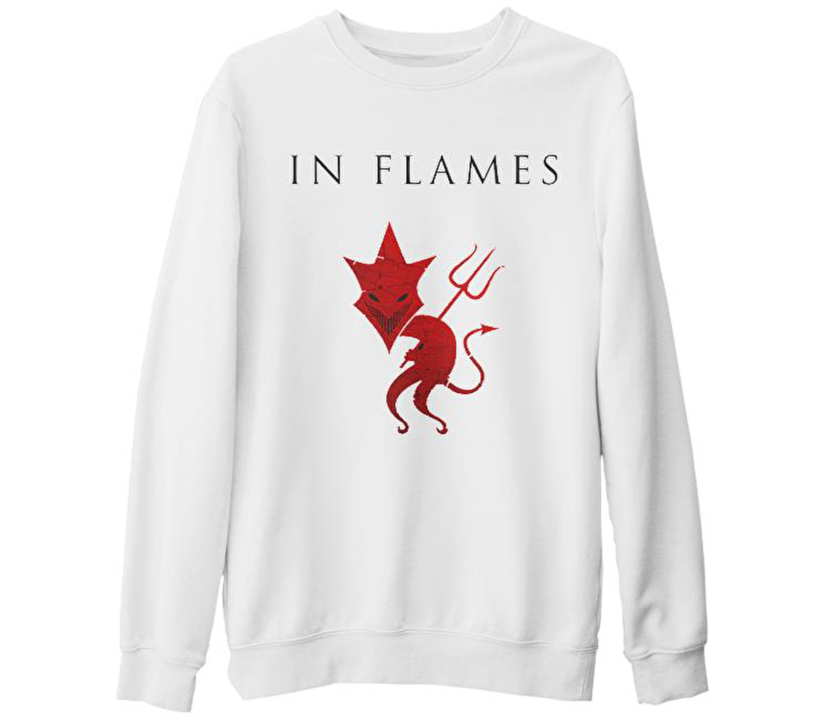 In Flames Beyaz Kalın Sweatshirt